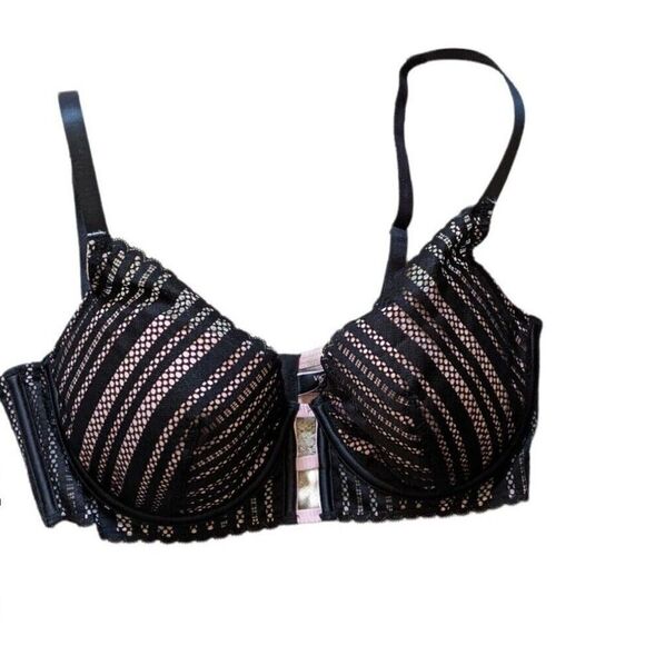 Victoria's Secret Black Lace Plunge Lightly Lined Underwired Adjustable Bra 34DD - Picture 2 of 8